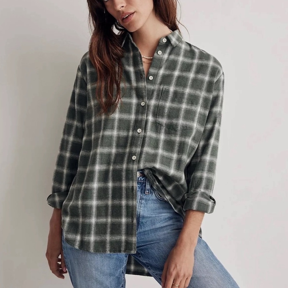 Madewell Oversized Ex-Boyfriend Flannel Shirt the delford Green XL